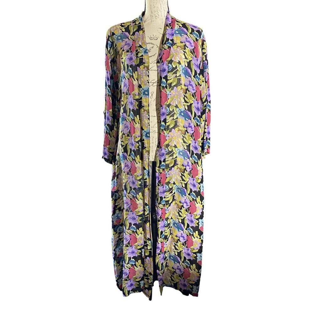 Coastal Sacred Threads Open Duster Womens M/L Colorful Tropical Cottage Cover